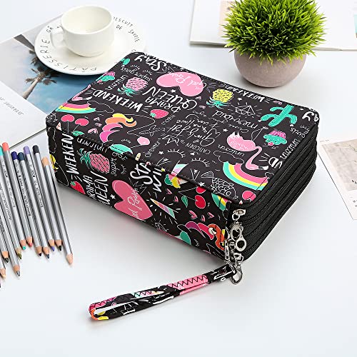 Image of 184 Slots Pencil Case Organizer w /Removal Handle Strap | 4-Layer Zipped Pencils Box Large for Colored Pencils Watercolor Pencils for Office and Travel for Artist