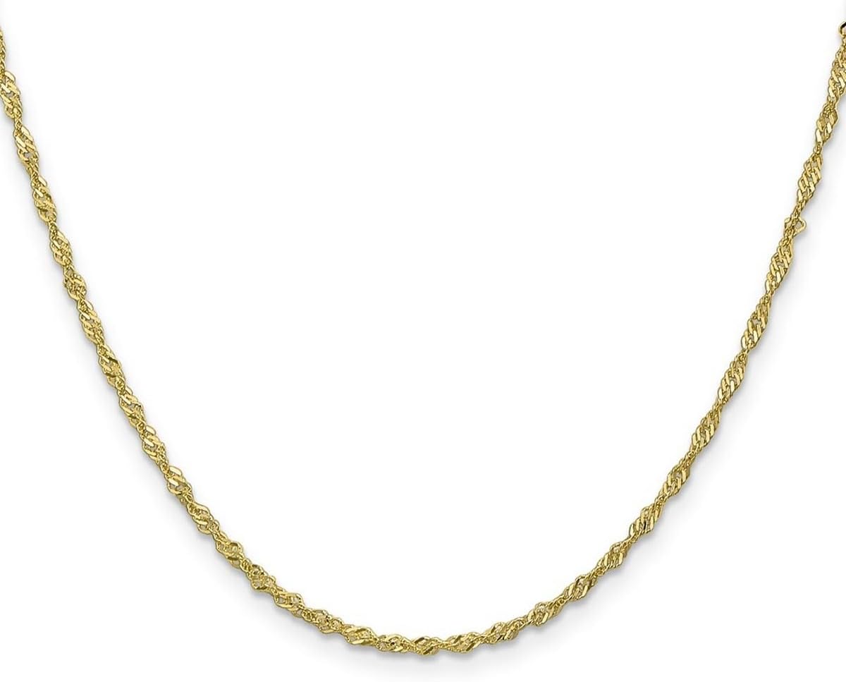 JewelryWeb 10k Yellow Gold Solid Polished 1.7mm Singapore Chain Bracelet Lobster Claw Link Bracelet for Women and Men