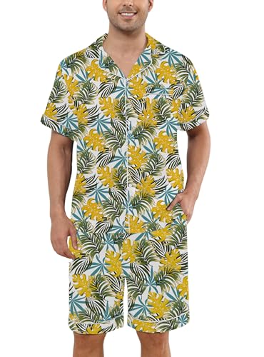 Image of Veseacky Mens Silk Satin Pajamas Set Short Sleeve Sleepwear Button-Down Pjs Sets Two-Pieces Loungewear with Pockets S-XXL