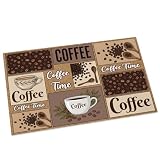 Coffee Time Indoor Door Mat, Retro Coffee Beans Brown...