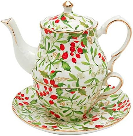 Holly Berry Design Tea for 1, Teapot with Lid, Cup and Saucer