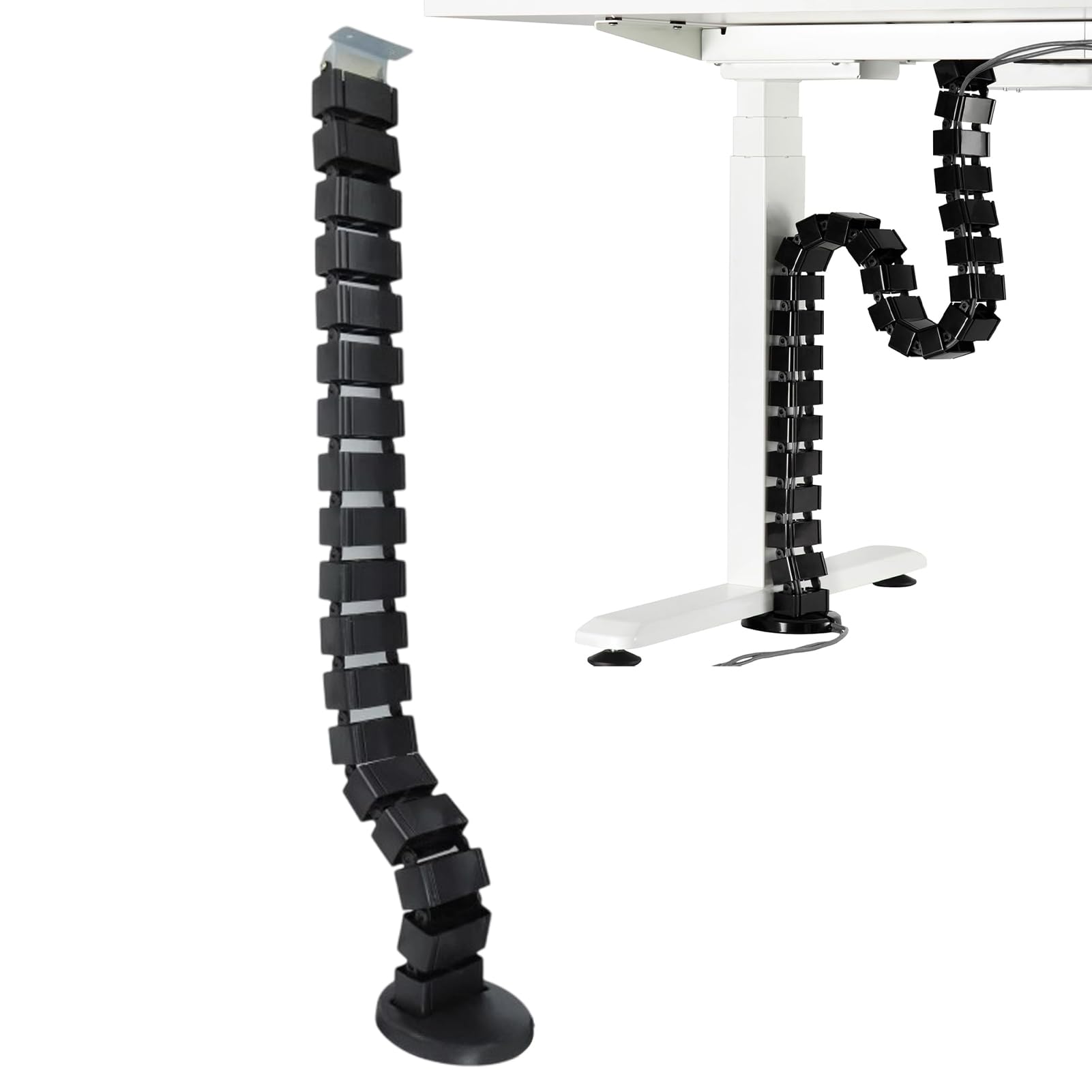 Universelles Kabelmanagementsystem für den Schreibtisch, höhenverstellbare quadratische Slim Line Kabelführung zum Schrauben unter dem Tisch, Flexibler Kabelschlauch Länge 130cm, Schwarz