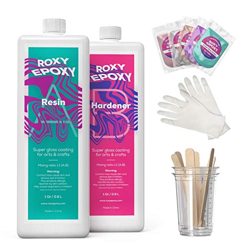 Clear Epoxy Resin Kit with Hardener 2 Quart - Transparent Art and Craft Two Part Casting - Includes 24 Mica Powder Dye Packs, Measuring Cup, Wooden Sticks and Gloves