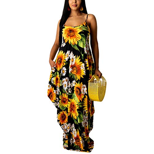 Image of BFFBABY Womens Summer Suspender Maxi Dress Plus Size Striped Printed Sleeveless with Pockets and Belt