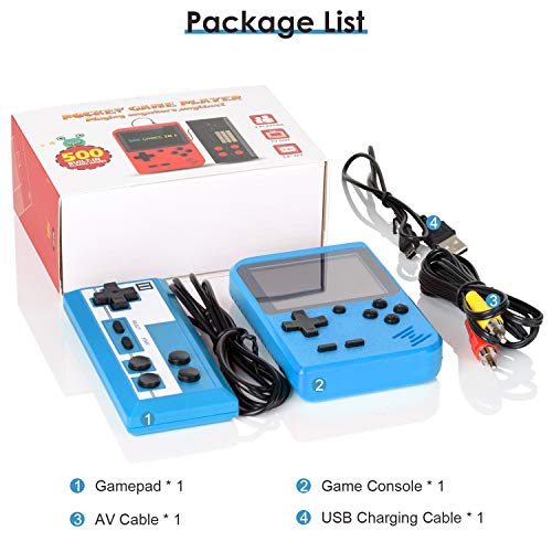Handheld Game Console, Retro Mini Game Player with 500 Classic FC Games, 3.0 Inch Screen 800mAh Rechargeable Battery Portable Game Console Support TV Connection & Two Players for Kids Adults (Blue) - Thumbnail 6