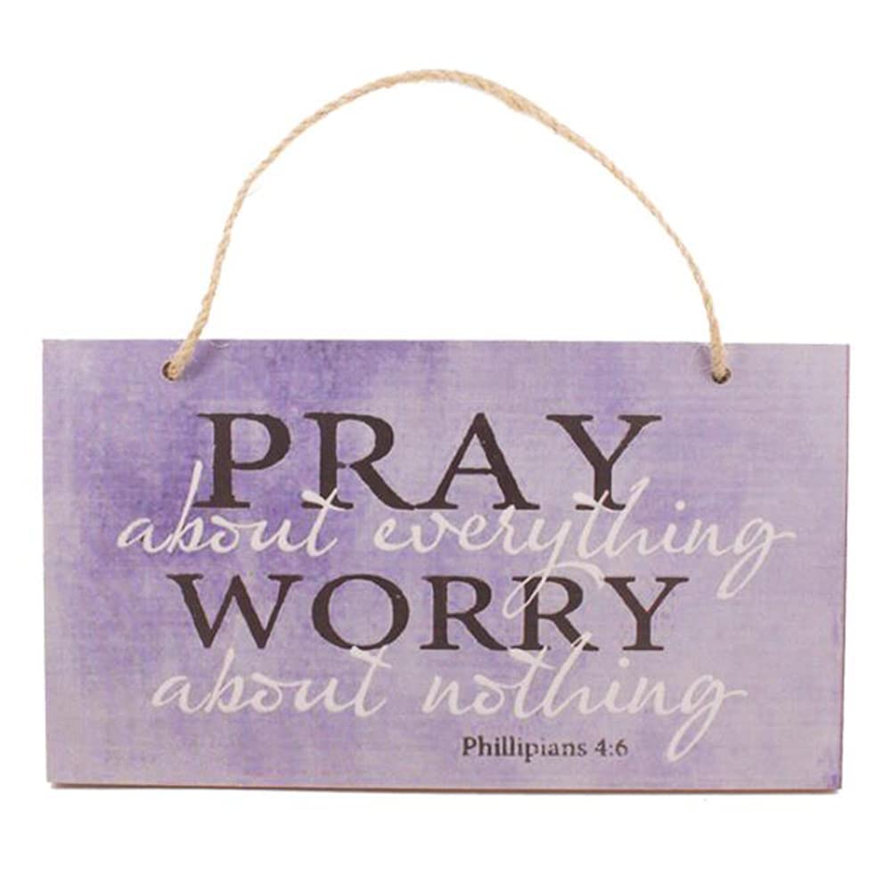 NA Wooden Plaque Signs with “Pray About Everything Worry About Nothing” Wall Hanging Wood Wall Hanging Signs Decor Craft Ornaments