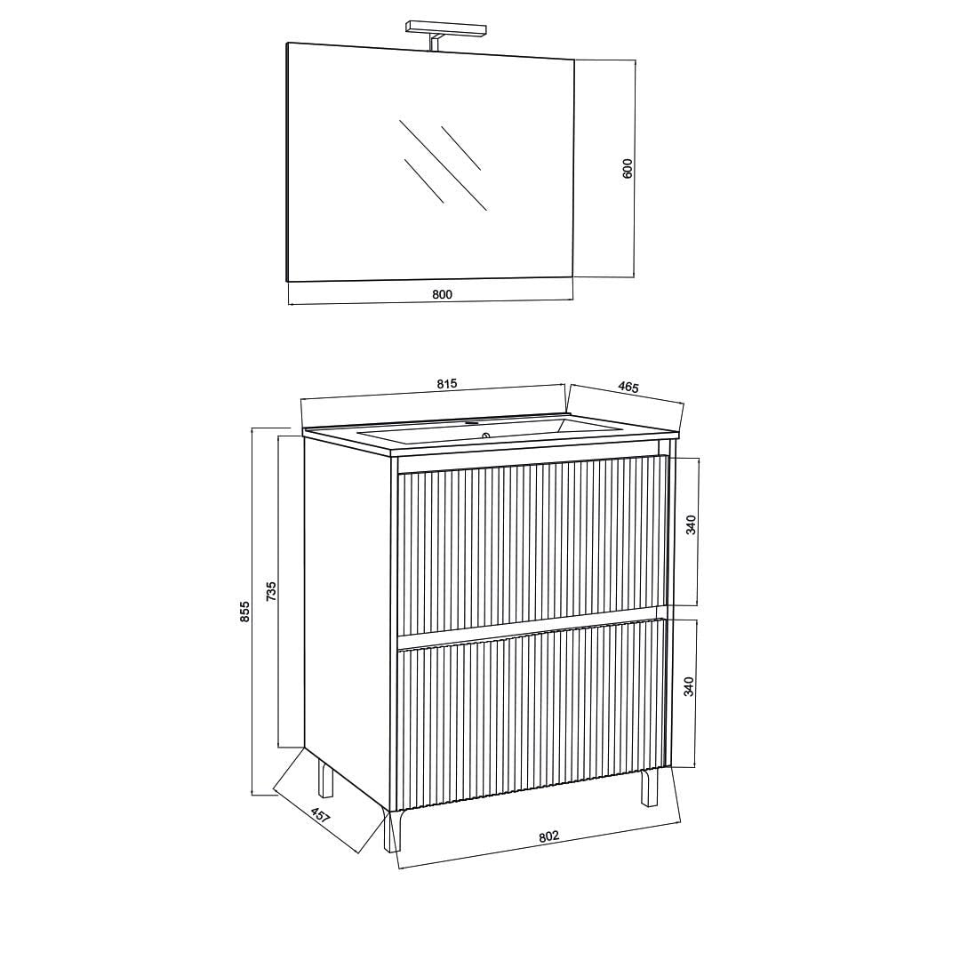 Kiamami Valentina - Mobile Bagno A Terra 80Cm Con Frontale Cannettato | Corfu'