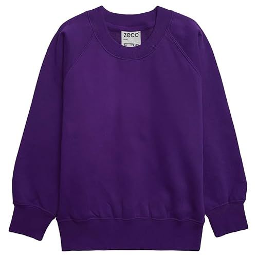 ZECO Boys Girls Unisex Crew Neck Sweatshirt School Uniform Kids Jumper (2-16 Years) Purple