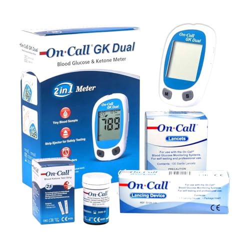 On Call Ketone Testing Starter Pack - Everything Needed To Start Measuring Ketones & Monitor Ketosis At Home (25 Tests 100 Lancets Lancing Device And Meter)
