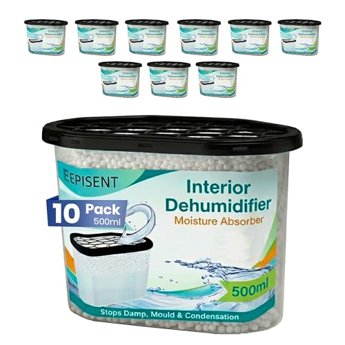 EPISENT Wardrobe Moisture Absorber Dehumidifier 10 Pack, Disposable Damp and Condensation Remover for Cupboards Bathrooms and Small Spaces, No Electricity Required