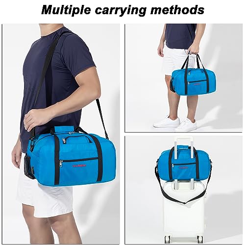17x10x9 United Airline Personal Item Under Seat Duffel Bag With Free Pillow And USB Port (Royal Blue)