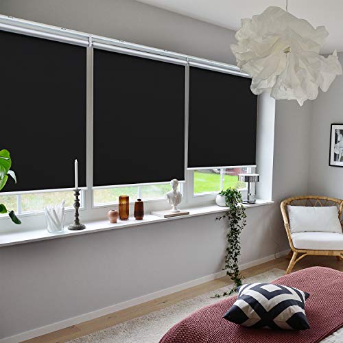 Acholo Blackout Roller Shades Cordless Window Blinds (Black, 31 x 72 Inch) and Room Darkening Shades for Home & Windows