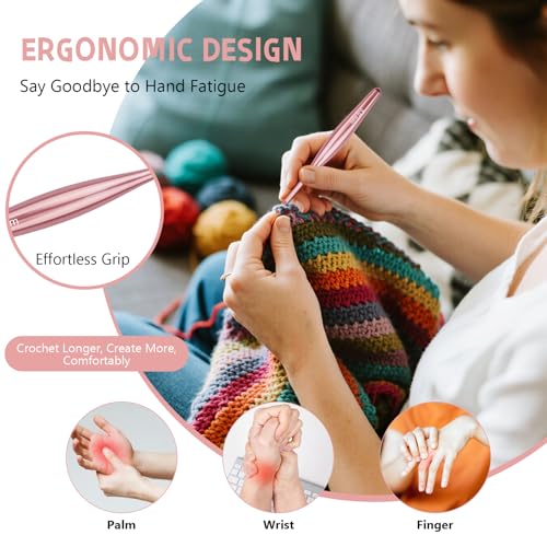 Mdoker Newest Aluminum Crochet Hook Set with Case Ergonomic Grip Crochet Hooks,Non-Slip Hooks for Arthritic Hands, Perfect Crochet Gift for Women,3mm-10mm