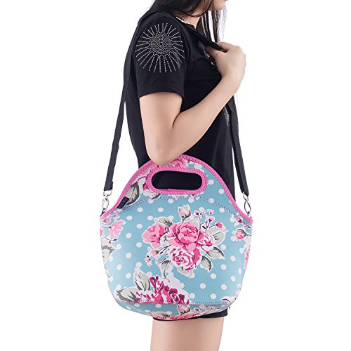 Icolor Neoprene Lunch Bag With Cutlery Kit Neoprene Case For Knife,Fork,Spoon,Removale Shoulder Strap, Thermal Thick Lunch Tote Bag,Large Size,Reusable Bags For Adults,Kids Yllb-11 #TOP4