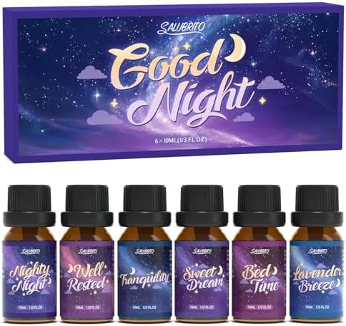 SALUBRITO Sauber Ätherische Öle Set, Naturrein Aromatherapie Duftöl für Diffuser, Kerzenherstellung - Gute Nacht, Gut ausgeruht, Ruhe, Süßer Traum, Schlafzeit, Lavendelbrise