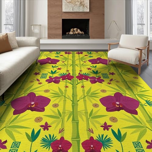 ODIKA 6'x9' Washable Flatwoven Rug, Green Modern Geometric Stain Resistant Large Carpet Non-Slip Chair-Friendly Floor Mat for Dining Room, Under Table, Office | Ref:1993009