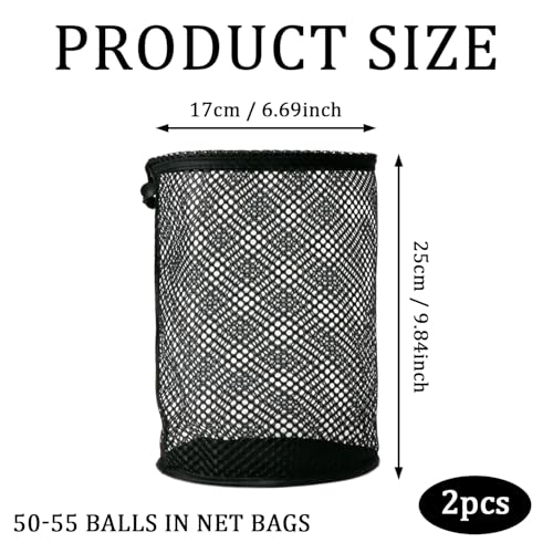 SYEYCW 2 Stück Schwarz Golfballtasche, Groß Golfball Tasche, Golf Mesh Bag mit Kordelzug, Netztasche für Golfballnetze, Golfbälle Aufbewahrungshalter, für Golfplätze, Shcool, Camping, Reisen