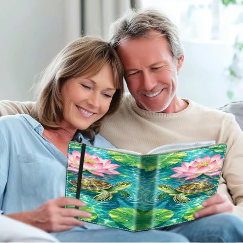 Image of Photo Album 4x6 120 Photos with Strong Elastic Band, Lotus Sea Turtle | Large Capacity Premium Leather Picture Album, Portable Wallet Albums Photo Book for Family Anniversaries Wedding Baby