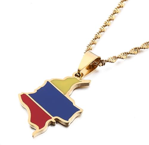 Huangshanshan Esmalte Colombia Mapa Colgante Collar Bandera Colombiana Mapa Joyas (Oro), Acero inoxidable