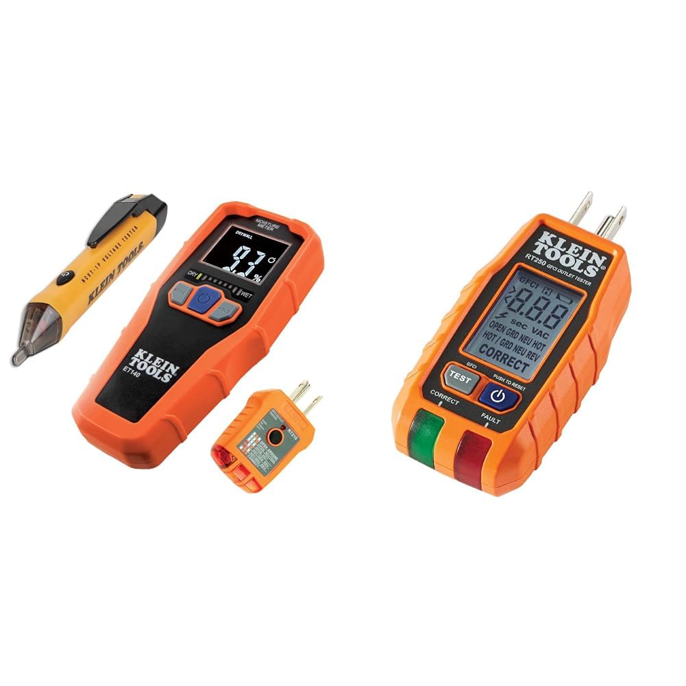 Klein Tools 80023P Home Inspector Tool Kit, RT250 GFCI Outlet Tester, Voltage Tester, Moisture Meter