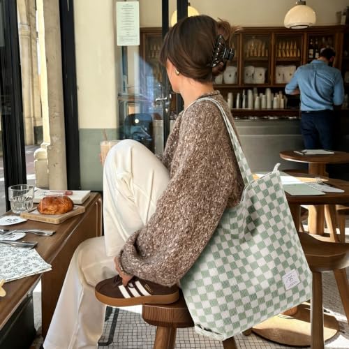 Image of KALIDI Women Corduroy Tote Bag Zipper Casual Tote's Handbag Big Capacity Shoulder Bag with Pockets