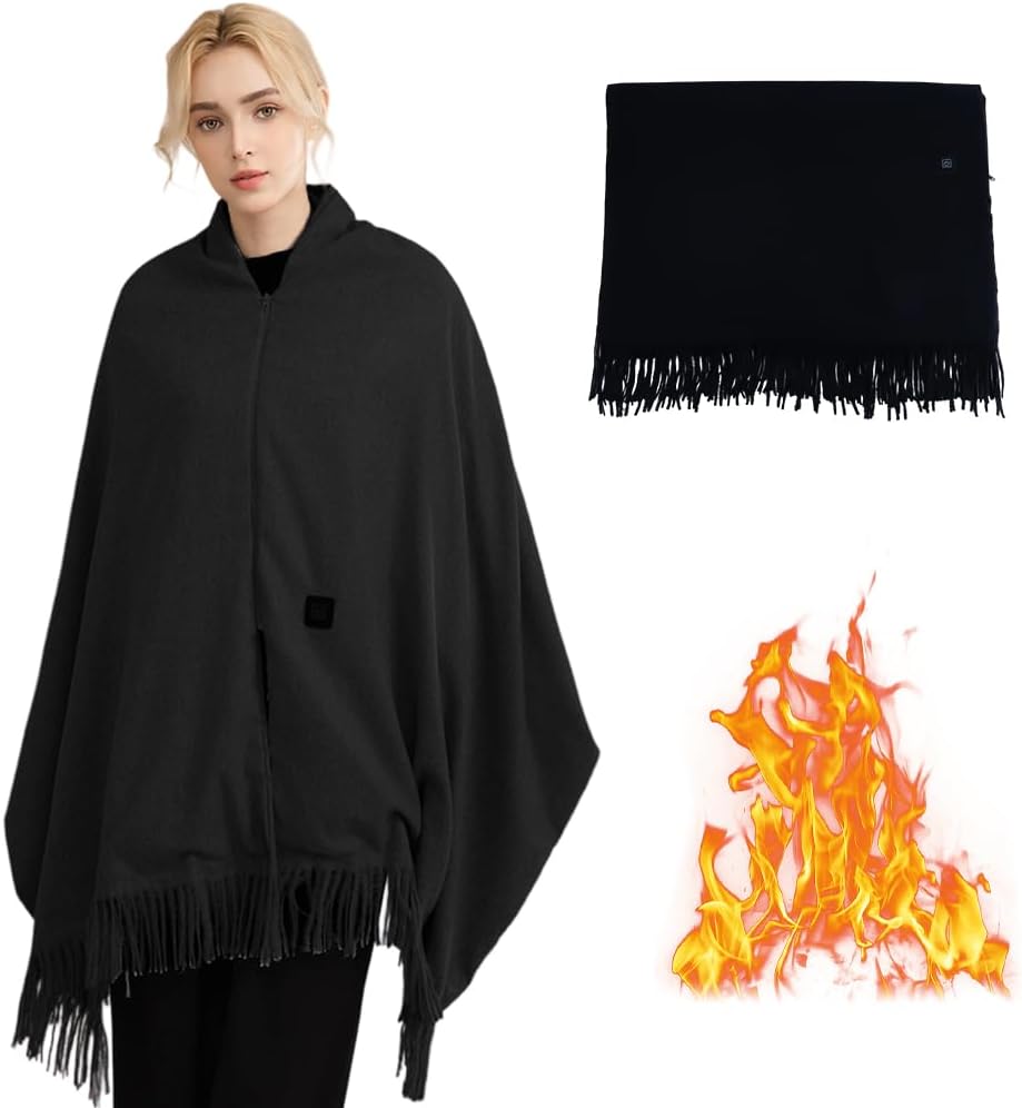 Heated Shawl Wraps for Women, Portable Wearable USB Heating Blanket Soft Warm Zipper Scarf for Winter Home Office Travel