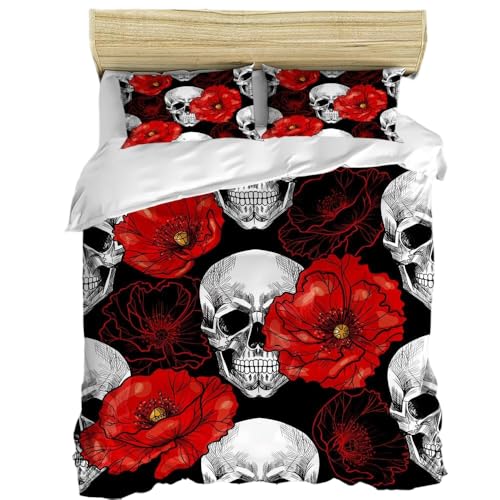 Housse de couette tête de mort et lune parure de lit 3 pièces