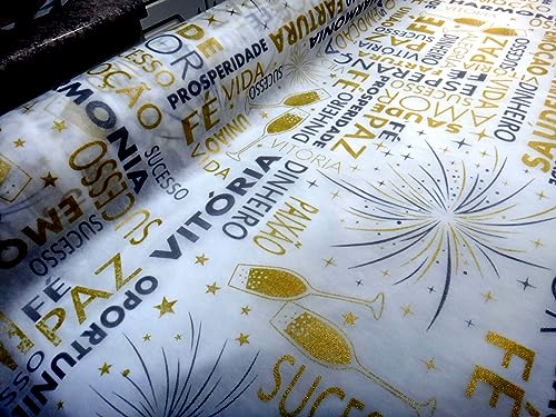 TNT Estampado Feliz Ano Novo Reveillon Ouro/Prata 2,00m X 1,40m.