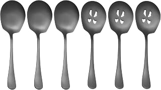 uxcell Serving Spoons Set,3 Set 8 Inch Stainless Steel Slotted Spoon | Black Big Serving Utensils for Buffet Birthday Party Dishwasher Safe