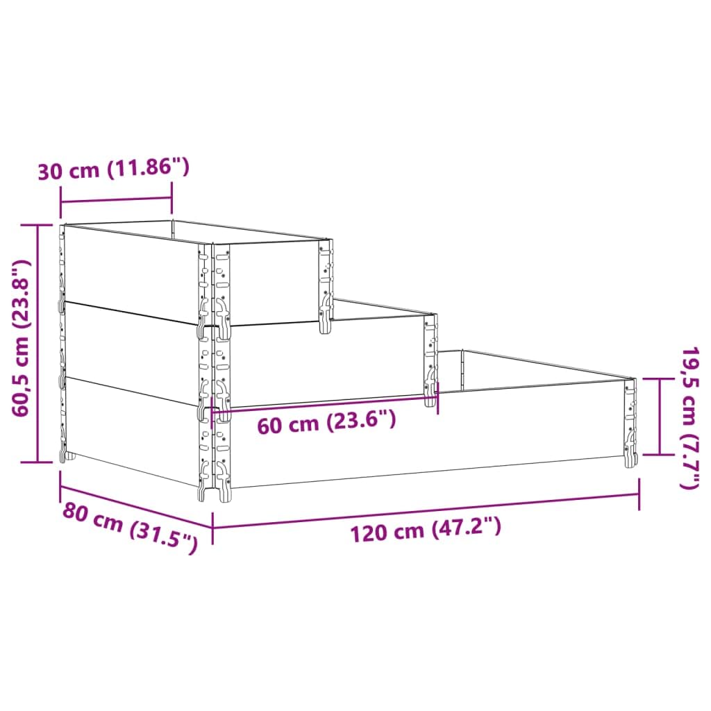 3-stufiges Hochbeet Kiefer 120×80×60,5 cm, klappbar, Braun, 20 mm Bohlen, Balkon-Garten