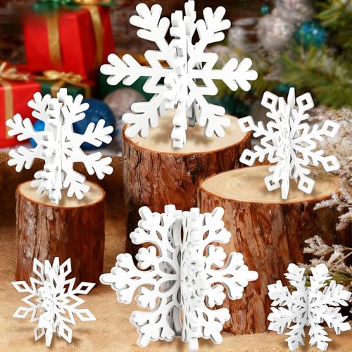 24Pcs Christmas Centerpieces for Tables with Wooden Snowflakes, Christmas Table Centerpieces Decorations Indoor 3D Snowflakes Table Signs for Winter Wonderland Party Home Office