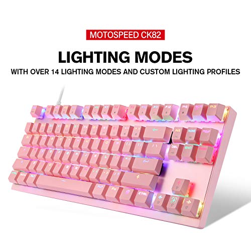 MOTOSPEED Professional Gaming Mechanical Keyboard RGB Rainbow Backlit 87 Keys Illuminated Computer USB Gaming Keyboard for Mac & PC Pink - Thumbnail 3