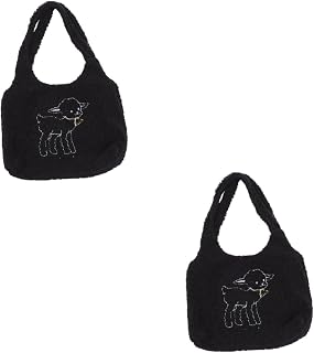 2 Peças De Bolsa De Carneiro De Pelúcia Bolsas Femininas Bolsa De Mão Preta Bolsas Femininas Bolsa De Moda Para Todos Os Jogos Bolsa De Armazenamento Feminina Bolsa Prática Bolsa