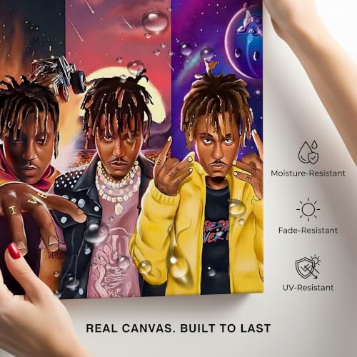 Image of Juice WRLD Canvas Wall Art, Rapper Collage Poster Print, Hip Hop Music Artwork for Bedroom Studio Gaming Room Decor, Vibrant Album Cover Picture Print Framed Music Wall Painting 16X20