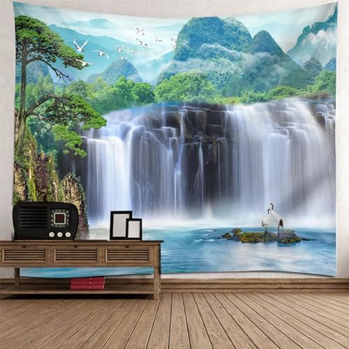 Tapisserie murale pour masquer un mur vide et créer un salon cocooning vert