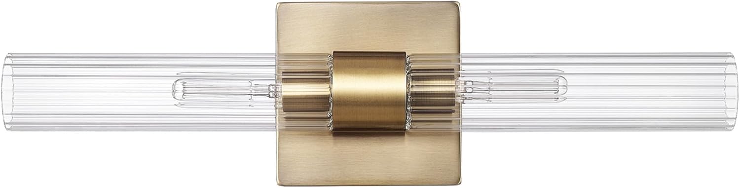 GLOBE Electric 63000052 18" 2-Light Vanity Light, Matte Brass Finish, Ribbed Glass Shade, Bathroom Décor, Home Décor, Home Improvement, Soft Glam Light, Makeup Lighting, Beauty Room Accessories