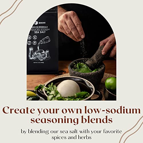 Birdee Low Sodium Sea Salt - 2.2Lb - Nutrient And Mineral Dense Sea Salt - 34% Less Sodium - Gourmet Salt For Baking, Seasoning Pickling - Fine Ground Sea Salt With No Additives Or Fillers, Pack Of 1 #TOP5