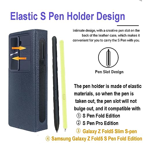 Woluki Capa para Samsung Galaxy Z Fold 5 com suporte de caneta S, capa carteira de couro legítimo, c