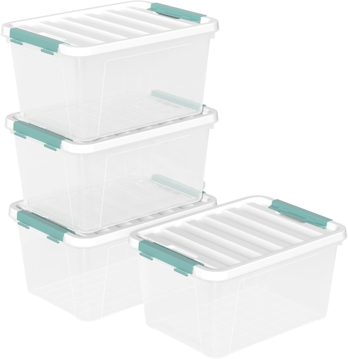 20 Quart Plastic Latching Storage Boxes, Clear Storage Box Bins with lids Set of 4