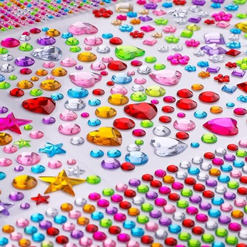 1600 pcs Self Adhesive Gems,Gems Stickers for Crafts Bling Rhinestones for Crafts,Makeup Assorted Shapes Jewels Rhinestones Stickers,Perfect for DIY Jewelry Making and Decorations