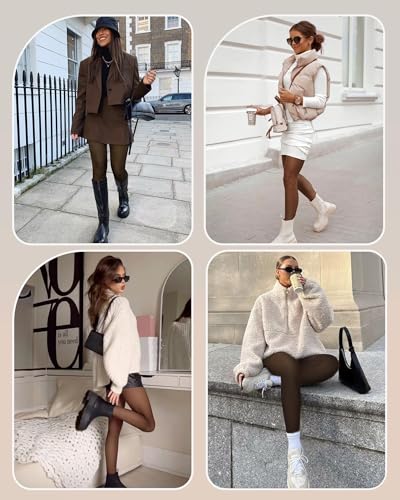 Image of OEAK Womens Fleece Lined Tights Sheer Fake Translucent Pantyhose Thermal Tights High Waisted Footed Leggings