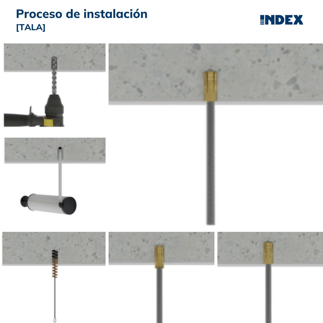 INDEX Fixing Systems TALA - Pack de 100 tacos para fijaciones ligeras en materiales macizos (latón, M8 x 28 mm, diámetro de 10 mm)