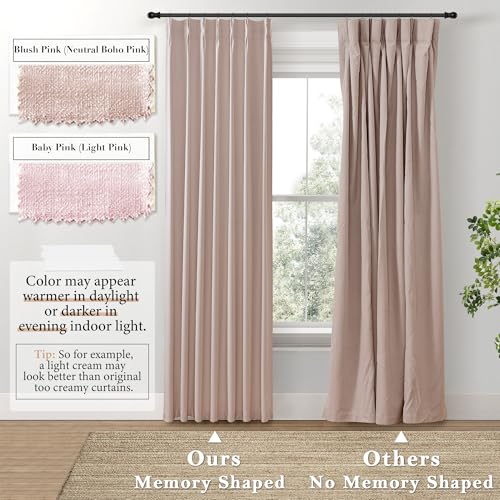 SHINELAND Pink Blackout Curtains for Girls Room 2 Panels,Pretty Neutral Boho Vintage Dusty Rose Light Pink Linen Curtains for Bedroom Living Room,84 Inches Long - Image 4