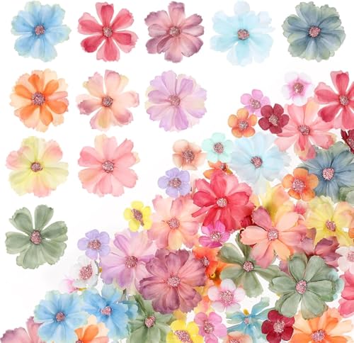 Image of VRB Dec 100pcs Sunflower Artificial Flowers for Decoration,Artificial Flower,Flower for Hair Styling, for Pooja, for Home Decor,Diwali. (100 Pcs Fabric Silk Multi Daisy)