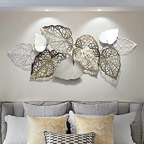 KXY 3D Luxury Metal Wall Art, Gold Leaves Metal Wall Decor, 53 inches X 24 inches Metal Wall Sculptures Hanging Perfect for Home Decorations, Living Room, Bedroom