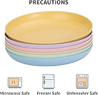 Vista 4 de 12 PACK 9 Inch Lightweight Wheat Straw Plates, Unbreakable Deep Dinner Plates, Plastic Plates Reusable, Assorted Colors Dinnerware Sets, Microwave &