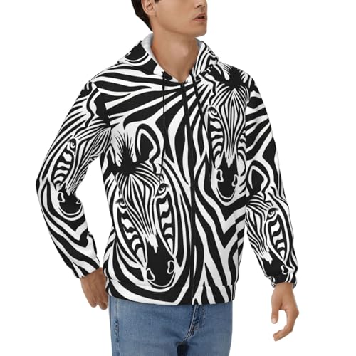 Sweat à capuche homme imprimé zèbre EdWal veste décontractée manches longues fermeture éclair