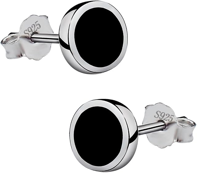 Meyiert 925 Sterling Silver Round Black Paint Stud Earrings(with Gift Box)