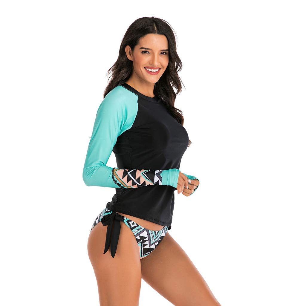 T-shirt de surf anti-UV pour femme - Manches longues - Rashguard - Protection UV - T-shirt de surf - Maillot de bain 2 pièces