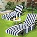 Ruikyhom Lounge Chair Towel Cover, Beach Chair Covers (Pack of 2), Chaise Lounge Cover with 3 Pockets for Pool Beach Garden Courtyard Outdoor Trips, 85 x30 in, Striped Dark Blue